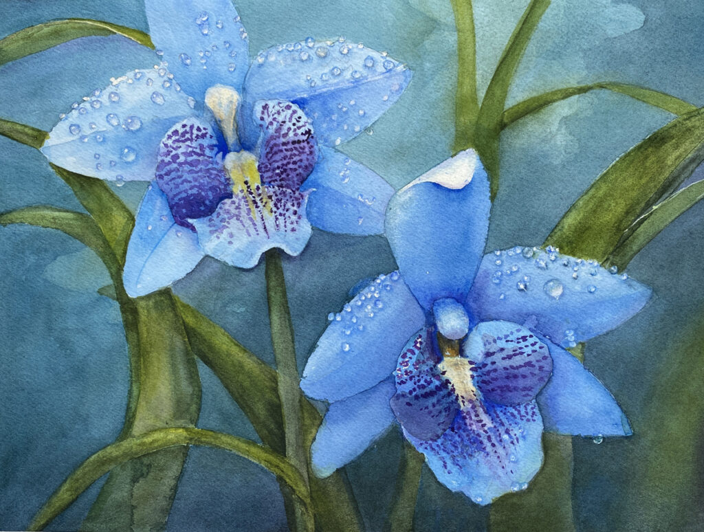 Blue Orchids Painting by Karen Hunt